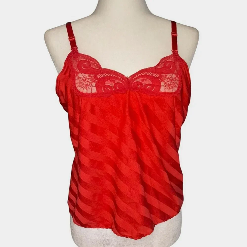 Vintage red lace and satin loungewear cami and shorts set
